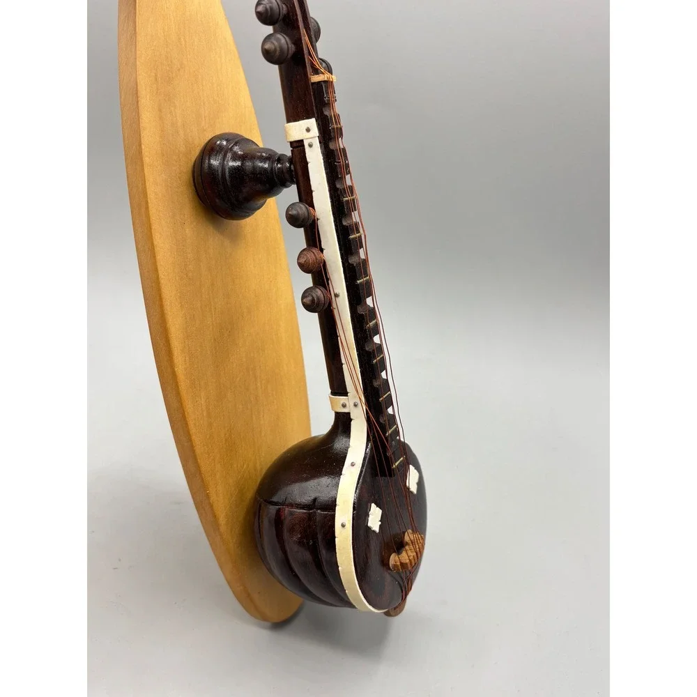 Vintage Miniature Sitar Model Handcrafted Wood Asian Musical Instrument Decor